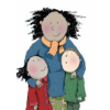 Cartoon of a mother and her two children, a boy and girl, looking up at her. Front cover of the RSE resource Clued Up For Growing Up