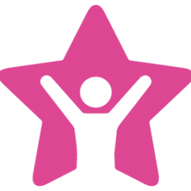 Pink star icon with a mini person icon within it.